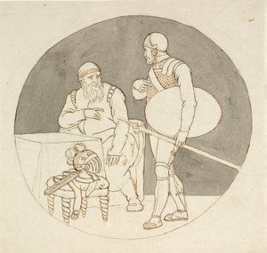 Twee krijgers, de ene staand, de andere zittend