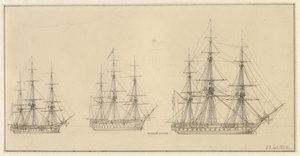 Drie Russische linieschepen door Christoffer Wilhelm Eckersberg