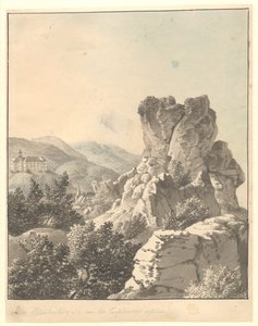 Uitzicht vanaf Harzen, vanaf Teufelsmauer, het Blankenburg Kasteel op de achtergrond door Christoffer Wilhelm Eckersberg