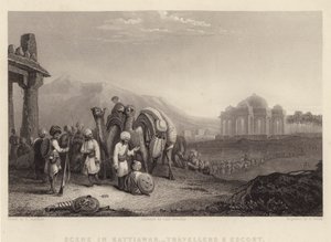 Scène in Kattiawar, reizigers en escorte door C. (after) Stanfield