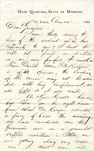 Brief ondertekend C.C. Bailey, Hoofdkwartier, Staat Missouri, St. Louis, aan Gouverneur [Hamilton R. Gamble], 12 augustus 1863