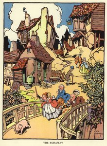 Weggelopen biggetje (kleur litho)