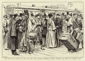 Het Episcopale Jubileum van Paus Leo XIII, de Engelse Pelgrims vertrekken naar Rome door C. Hentschell