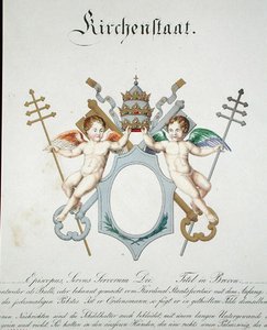 Wapens van de Kerkstaat van het Vaticaan, uit een collectie aquarellen gepubliceerd in Duitsland, ca. 1830-33 door C. Hildebrandt