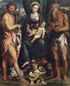 Madonna en Kind met St. Johannes de Doper en St. Hiëronymus door Callisto Piazza