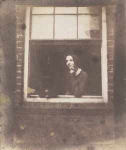 Dame in Open Raam met Vogelkooi, eind 1840s door Calvert Jones