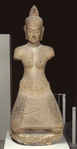 Standbeeld van Jayarajadevi in de gedaante van de boeddhistische godheid Tara of Prajnaparamita (zandsteen)