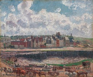 Paarden en karren voor de vissershaven, Dieppe, bij eb, 1902