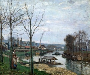 De wasserette, Port Marly, 1872 door Camille Jacob Pissarro