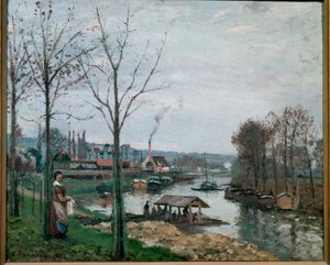 Het washuis in Port Marly door Camille Jacob Pissarro