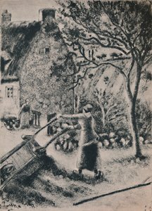 Vrouw die een Kruiwagen Leegt, ca. 1880 door Camille Jacob Pissarro