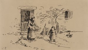 Boerderij (pen en inkt op papier) door Camille Pissarro