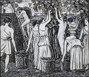 Druivenoogst, compositiestudie voor een illustratie bij 