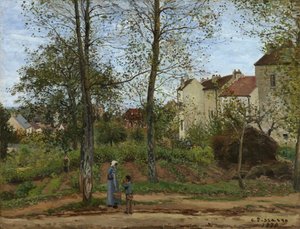 Huizen bij Bougival (Herfst) door Camille Pissarro