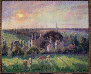 Landschap in Eragny, kerk en boerderij
