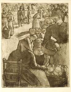 Groentenmarkt in Pontoise door Camille Pissarro