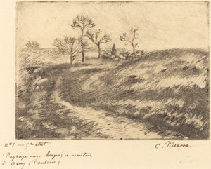 Landschap met herder en schapen in Osny