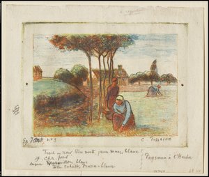 Boerenvrouwen wieden het gras, ca.1894 door Camille Jacob Pissarro