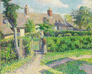 Boerenhuizen, Eragny, 1887 door Camille Jacob Pissarro
