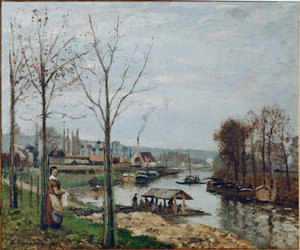 Port-Marly, de wasplaats (olieverf op doek) door Camille Pissarro