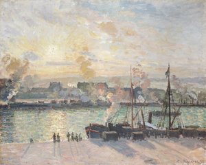 Zonsondergang, de haven van Rouen, stoomschepen, 1898