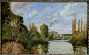 De oevers van de Oise in Pontoise Schilderij door Camille Pissarro
