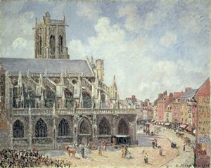 De Kerk van St Jacques in Dieppe, Ochtendszon door Camille Jacob Pissarro