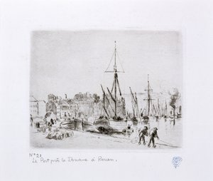 De haven bij het douanehuis in Rouen door Camille Jacob Pissarro