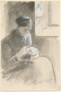 De Mender, c.1881 (pen en zwarte inkt, penseel en grijs gewassen over grafiet gehoogd met witte gouache) door Camille Pissarro