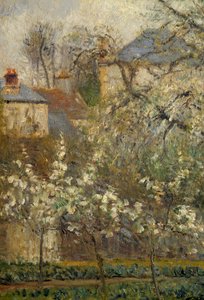 Groentetuin en bloeiende bomen in de lente in Pontoise door Camille Jacob Pissarro