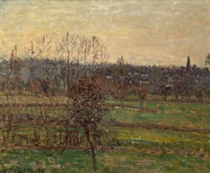 Uitzicht op Bazincourt, Winter door Camille Pissarro