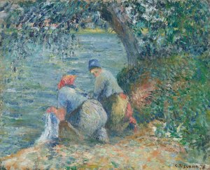 Wasvrouwen aan de waterkant, Pontoise, 1878 door Camille Pissarro