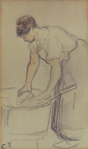 Vrouw die Wasgoed Wast door Camille Pissarro