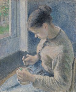 Jonge boerin met koffie door Camille Pissarro