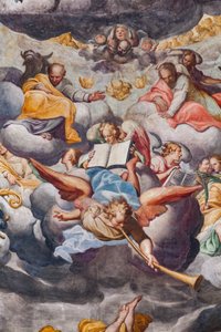 Engelen die muziek spelen (detail) door Camillo Procaccini
