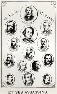 Louis Riel (1844-85) en zijn moordenaars, illustratie uit Le Gibet de Regina, gepubliceerd 1886