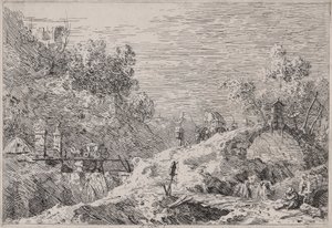 Berglandschap met vijf bruggen, uit de serie Vedute (Gezichten)