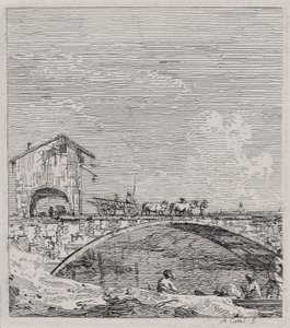 De wagen die over een brug gaat, uit de serie Vedute (Gezichten) door Canaletto (Giovanni Antonio Canal)