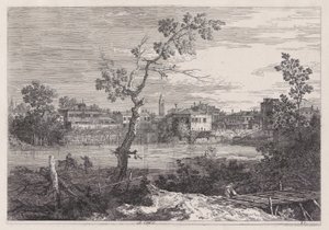 Gezicht op een stad aan een rivier, uit de serie Vedute (Gezichten)