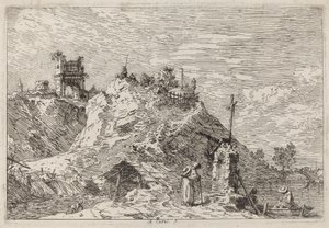 Landschap met de pelgrim in gebed door Canaletto