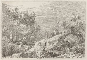 Berglandschap met Vijf Bruggen door Canaletto