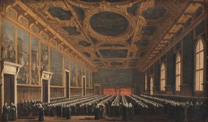 De doge en de Grote Raad in de Sala del Maggior Consiglio door Canaletto