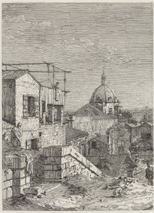 Het Huis met de Inscriptie [links] door Canaletto