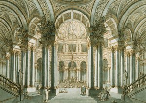 Het interieur van een kerk, met figuren in gebed door Giovanni Antonio Canal