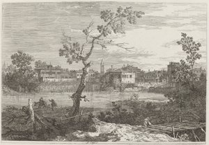 Zicht op een stad aan een rivier, ca. 1735-1746