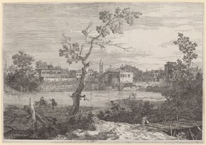 Uitzicht op een stad aan een rivier, ca. 1735-1746