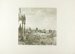 Gezicht op een stad met een bisschopgraf, van Vedute door Canaletto
