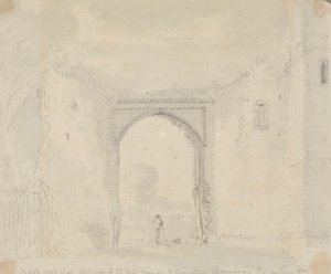 Bakstenen boog naast de grote poort van het klooster van St. Augustine, Canterbury