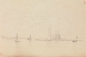 Schets van Zeilboten in een Haven