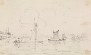 Schets van Twee Zeilboten op het Water door Capt. Thomas Hastings